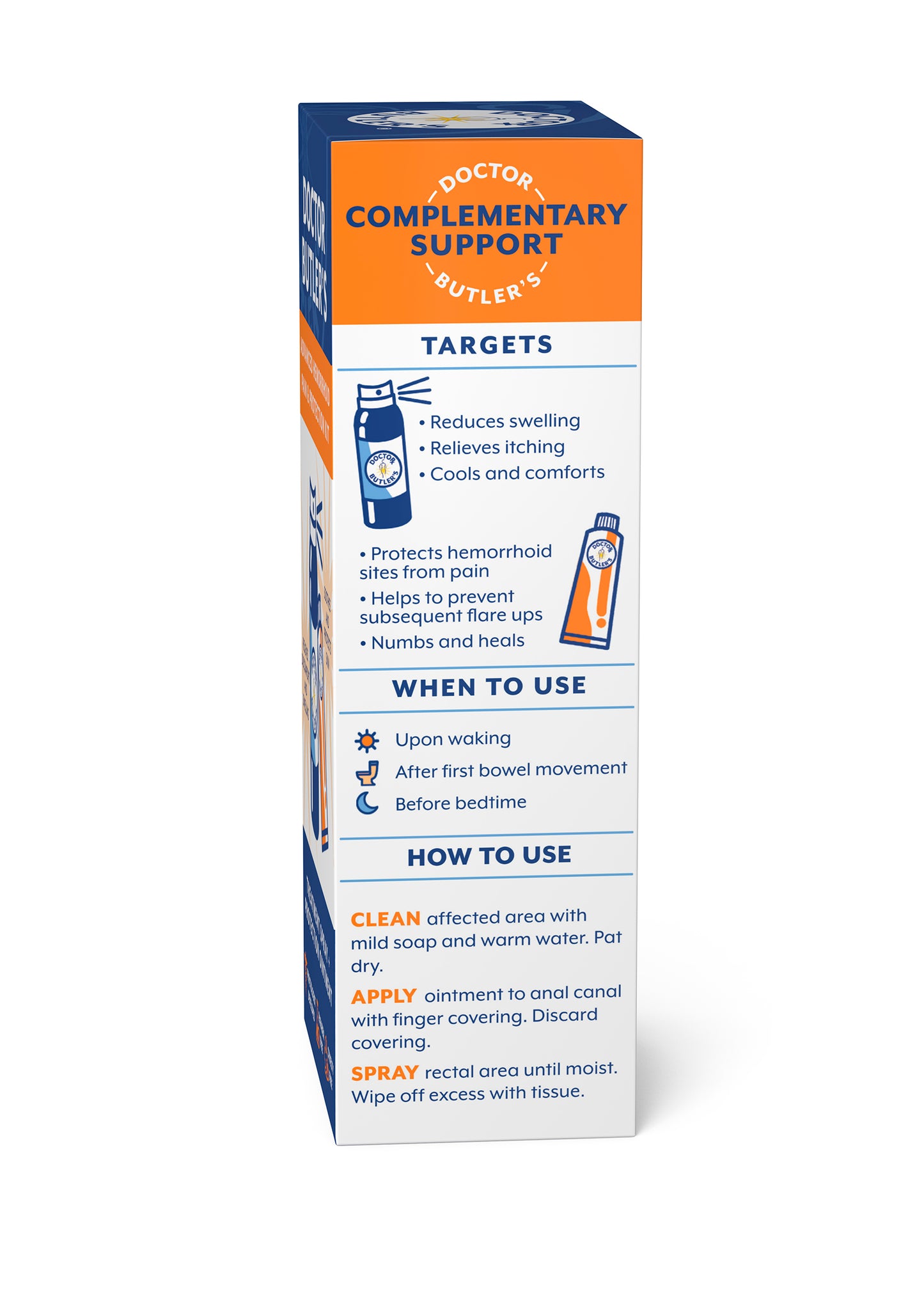 Doctor Butler's hemorrhoid pain and protection kit packaging.