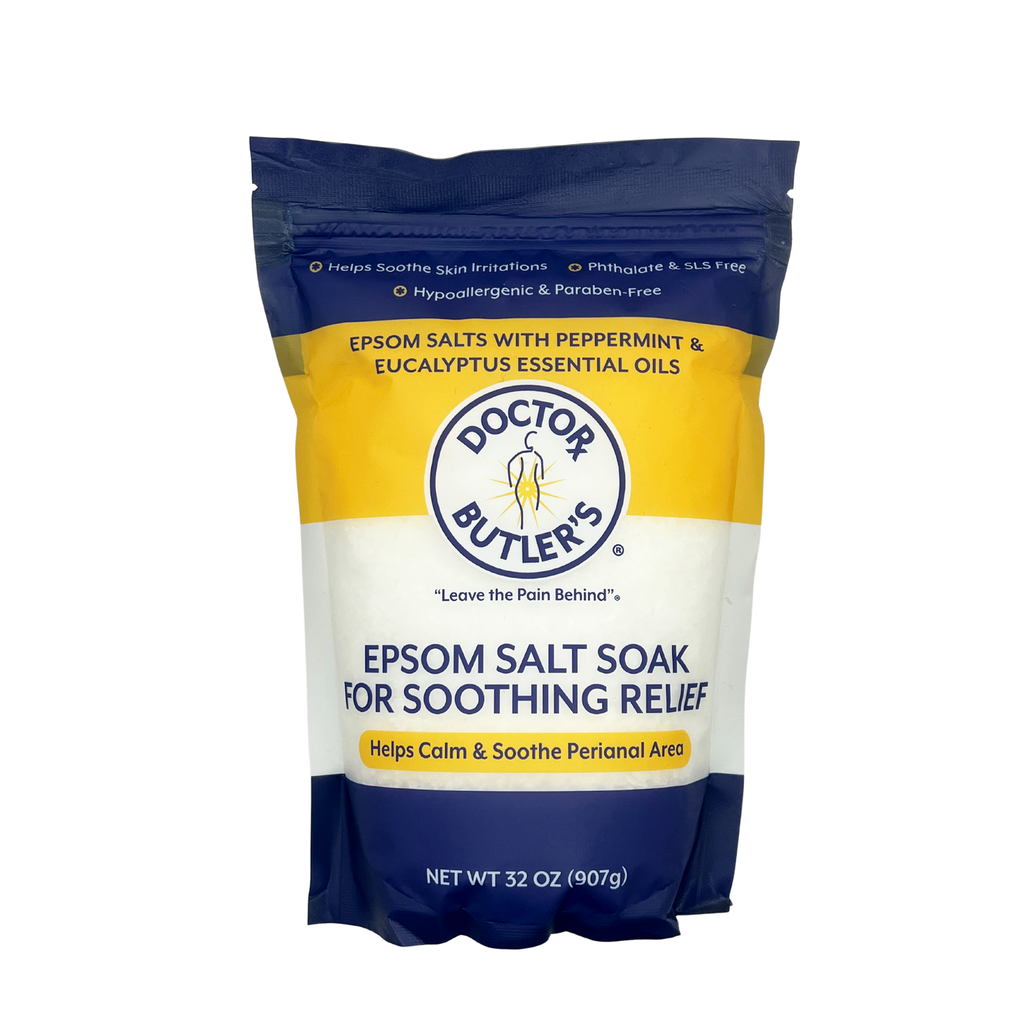 A package of Doctor Butler's Epsom Salt Soak for Soothing Relief with Peppermint & Eucalyptus Essential Oils.