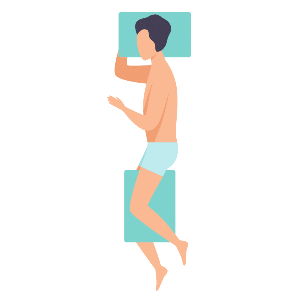 An illustration of the best position for sleeping with hemorrhoids on your side